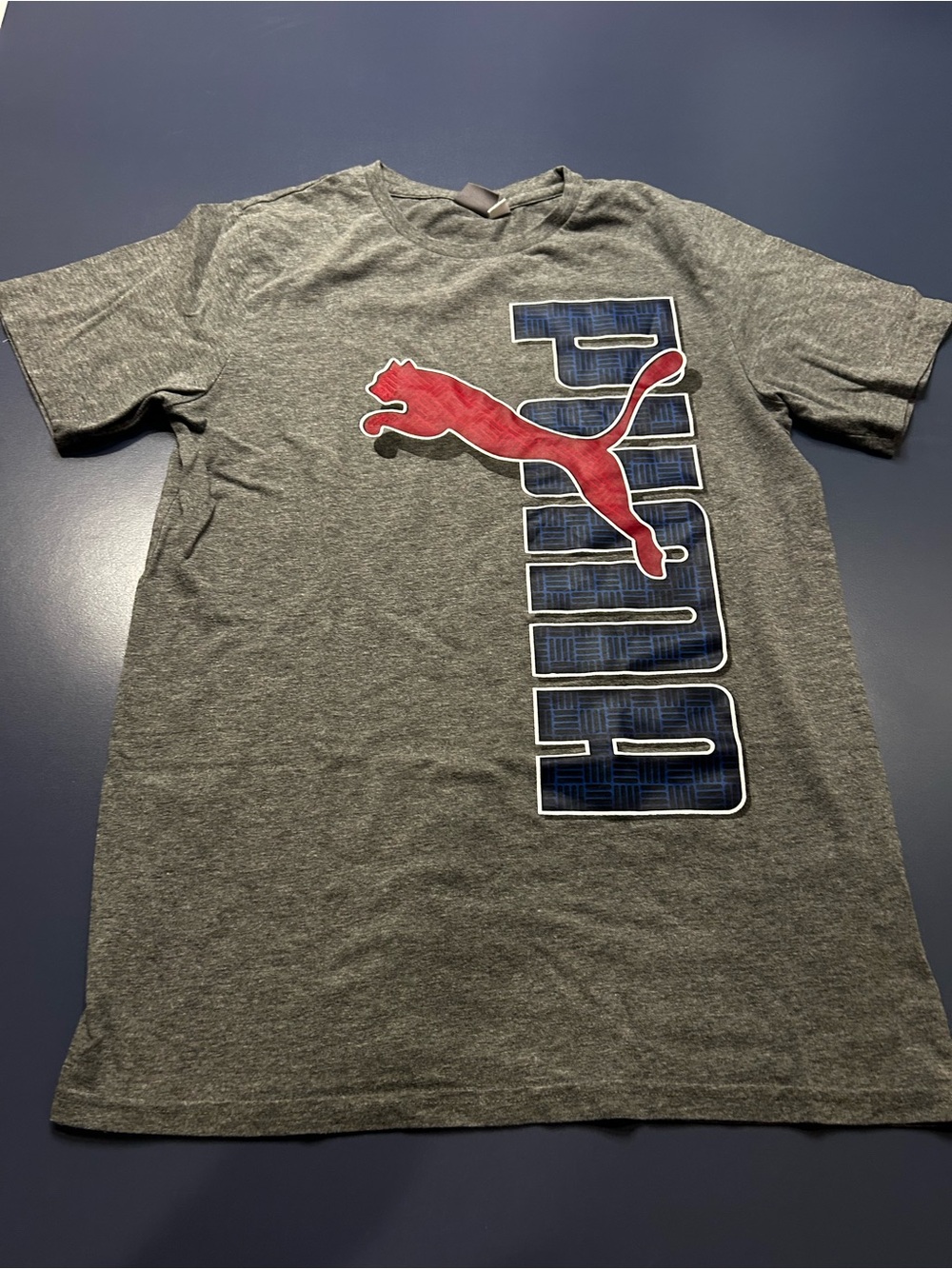 PUMA kids boys XL 18-20 Gray Logo Tee with Red Puma Graphic